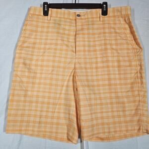 FootJoy Shorts Mens 36 Orange Plaid Golf Chino Stretch Microfiber Casual Pockets